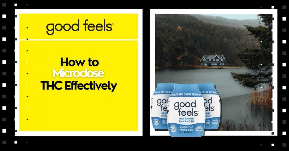 Good Feels unflavored beverage enhancer with lake background 