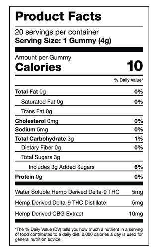 Good Feels Tangerine Mango Gummies nutritional information and QR code, featuring orange slices and leaves.